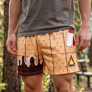 Baseball Lifestyle 101 Adult Campfire 5" Shorts, S'mores, Large, New
